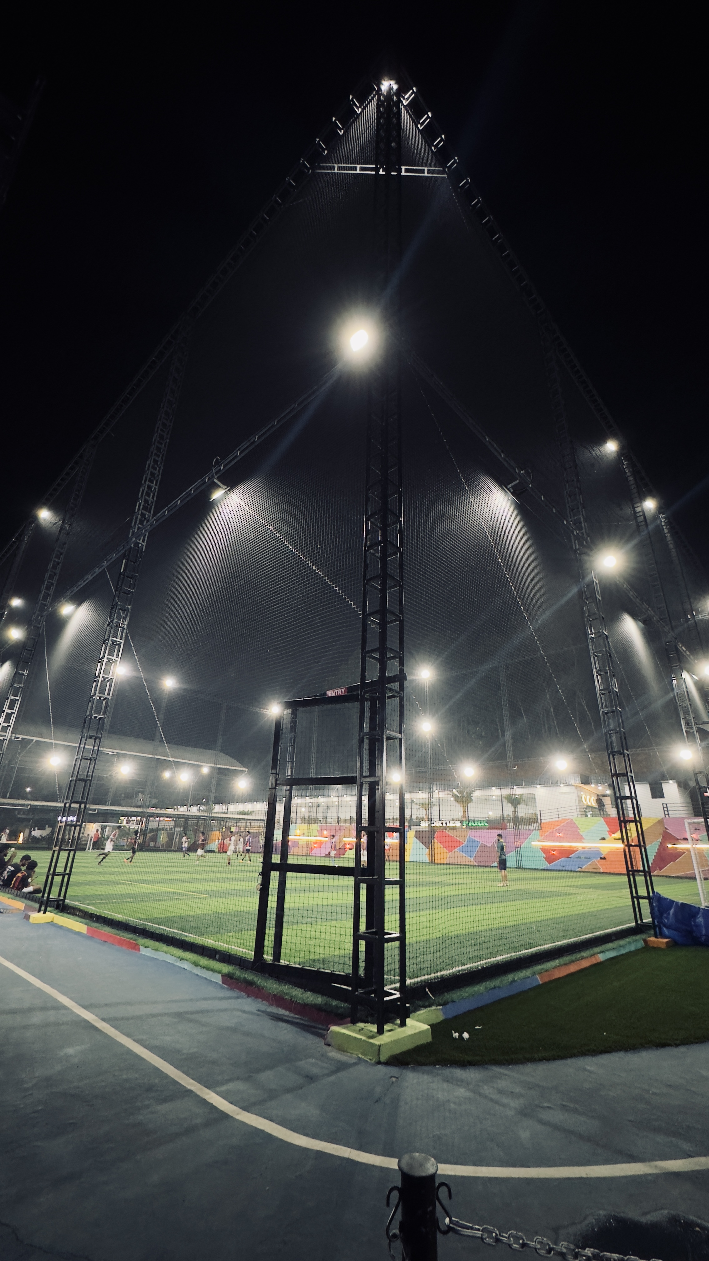 Football turf under lights